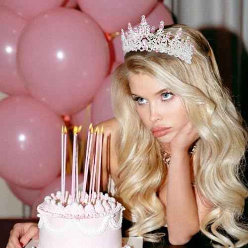 CURASA Birthday Sash and Crown - Pink Birthday Tiara for Women - Princess Crown Party Favors