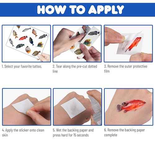 Generic Fishing Temporary Tattoos - Gone Fishing Fish Lake 96 PCS Funny Fish Themed Stickers for Kids Birthday Party Supplies, Decorations, Favors and Prizes - Cute Gifts for Boys and Girls