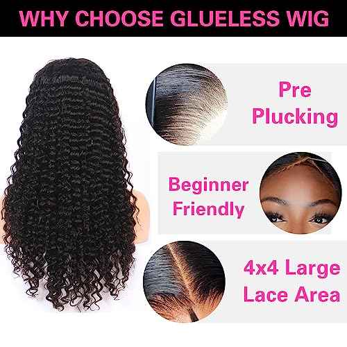 26 Inch Wear and Go Glueless Wigs Pre Plucked 200% Density Deep Wave Lace Front Wigs Human Hair for Women Transparent Closure Wigs Natural Color