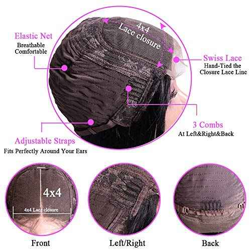 ALLRUN Body Wave Lace Closure Wigs Human Hair 4x4 Lace Front Wigs With Baby Hair(16 inch) Body Wave Lace Wigs For Black Women Natural Color 150% Density