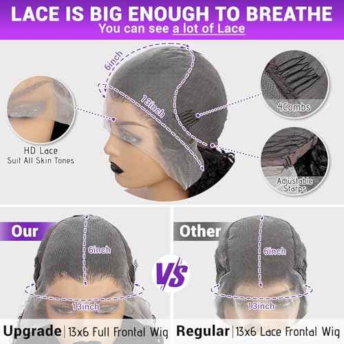 26 Inch Deep Wave Lace Front Wigs 13x6 HD Transparent Human Hair Lace Front for Women 180% Density Deep Curly Human Hair Wigs Pre Plcked Deep Wave Frontal Wigs with Baby Hair