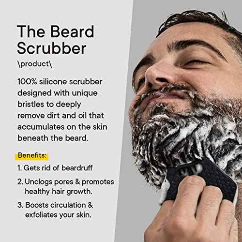 TOOLETRIES Beard Scrubber with Hook - Silicone Beard Brush & Beard Exfoliator For Men - Deep Cleans & Unclogs Pores - gentle face massgage, removes beardruff, Beard accessories - Charcoal