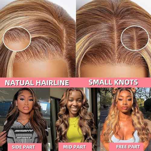 Body Wave Honey Blonde Lace Front Wig Human Hair Pre Plucked Highlight Ombre P4/27 Colored 210% Density 13x4 HD Lace Frontal Wigs Human Hair for Women 22Inch