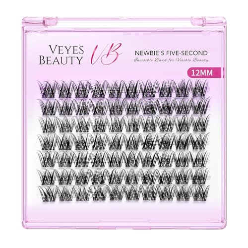 VEYESBEAUTY Lash Clusters Individual Eyelash Extensions Thin & Invisible Band DIY False Eyelashes for Self-application Newbie's Five-Second Series Wispy Lash Tray, LuxeBold 12mm Single Length