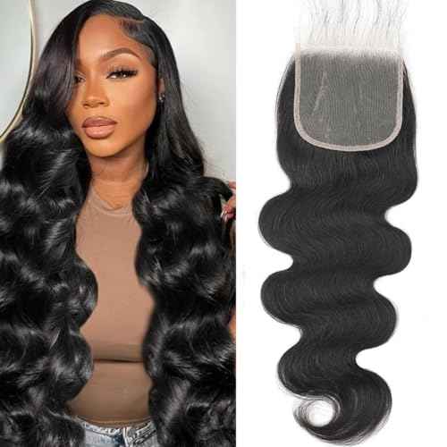 5x5 HD Transparent Closure Body Wave Human Hair Lace Closure Skinlike Brazilian 5x5 Closure 20inch Virgin Body Wave 100% Real Human Hair Free Part Closure Pre Plucked Natural Black Glueless