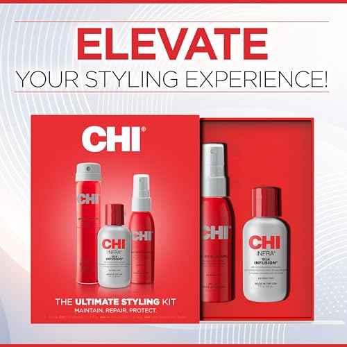 CHI Infra Ultimate Styling Gift Kit, 2 Oz Silk Infusion, 2 Oz 44 Iron Guard & 2.26 Oz Texture Hair Spray, Sulfate, Paraben, & Cruelty-Free (3 Items)