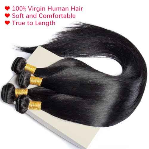 Bundles Human Hair Straight 3 Bundles 18 20 22 Inch 100% Unprocessed Brazilian Remy Virgin Human Hair Bundles Raw Hair Bundles Natural Black Human Hair