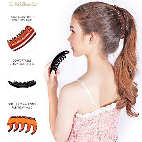 RC ROCHE ORNAMENT 6 Pcs Womens Premium Hair Plastic Banana Classic Clincher Strong Hold Ponytail Maker Styling Girls Ladies Beauty Accessory Clasp Clip, Medium Black