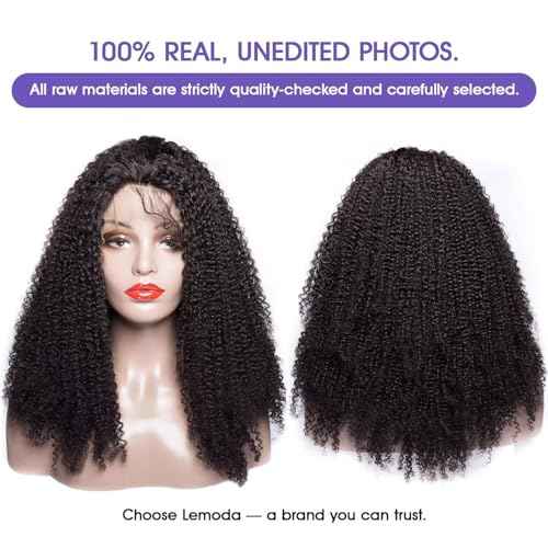 Lemoda 13x4 Burmese Kinky Curly Lace Front Human Hair Wigs Outlets Sale 210% 24Inch Deep Curly 13x4 HD Transparent Lace Frontal Wigs For Women Pre Plucked