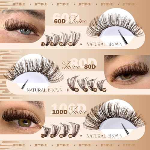 JIMIRE Brown Lash Clusters 6 Styles Mixed D Curly Eyelash Clusters Natural 476Pcs Fluff Cluster Eyelash Extensions Wispy Brown Cluster Lashes Extensions for Everyday Wear(30D+40D+50D+60D+80D+100D)