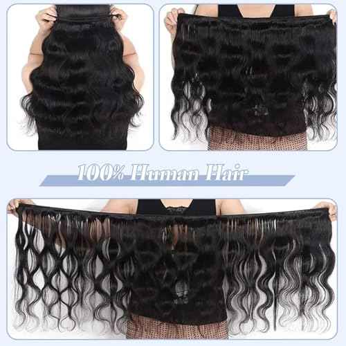 12A Human Hair Bundles Body Wave Bundles Human Hair 22 24 26 Inch 100% Unprocessed Brazilian Virgin Hair Body Wave 3 Bundles Deals Real Human Hair Extensions For Black Women Natural Black