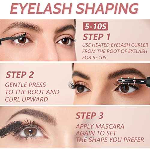 Heated Eyelash Curler - Heated Lash Curler - Electric Eyelash Curler Rechargeable for 24 Hours Long-Lasting Natural Eyelashes, LED Display - 4 Heating Modes, 8S Fast Heating, Gifts for Women Girls