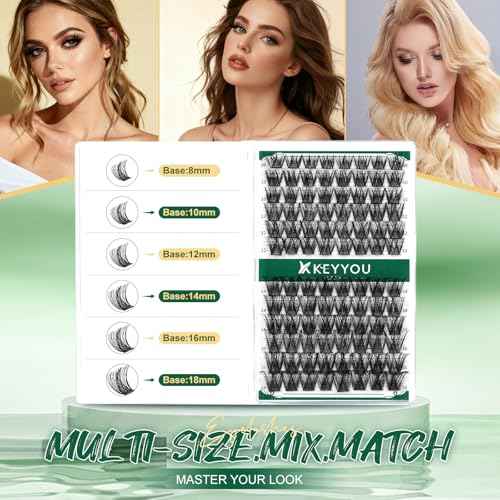 Lash Clusters,96 Pcs Cluster Lashes D Curl 10-18MIX DIY Lash Extensions Eyelash Clusters,KEYYOU Volume Wispy Individual Lashes Soft&Comfortable Easy DIY at Home(Y01,D-10-18MIX)