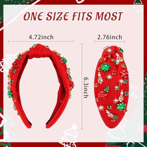 YARIEW Christmas Headbands for Women Christmas Tree Red Green Xmas Bow Jeweled Crystal Xmas Headband Hair Accessories Holiday Decorations