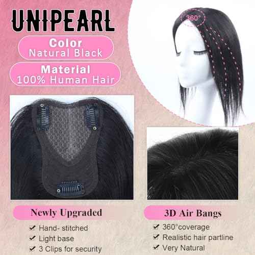 Hair Toppers for Women Real Human Hair 12 Inch 360¡Æ Cover Remy Human Hair Topper for Women with Thinning Realistic Scalp Clip in Pieces Straight Hair (Natural Black, Side Bangs)