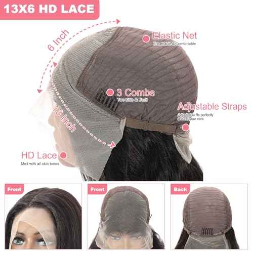 13X6 Body Wave Lace Front Wigs Human Hair 12A 250% Density Lace Frontal Wigs HD Glueless Wigs Human Hair pre Plucked with Baby Hair Natural Color 22 Inch