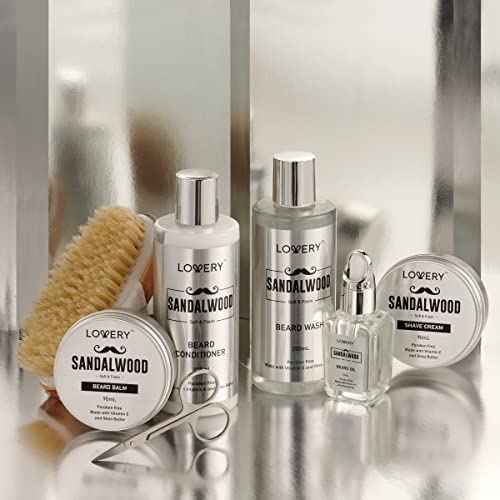 Christmas Mens Gifts, Sandalwood Beard Grooming Kit, Mens Grooming Kit for Boyfriend Dad, Him, 11pc Beard Straightener for Men Beard Care, Beard Growth and Trimming Gift, Beard Wash Growth Oil & More