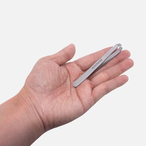 Ausomtek Beard Tweezers, White Hair Plucking Tweezers, Stainless Steel, Fine Hair Removal Tweezers, Eyebrows Shaping Tool, 5mm Tip, Cyan PU Case 1Pack, Silver, 1.0 Count, (BRTW-SSS-96WDQP)