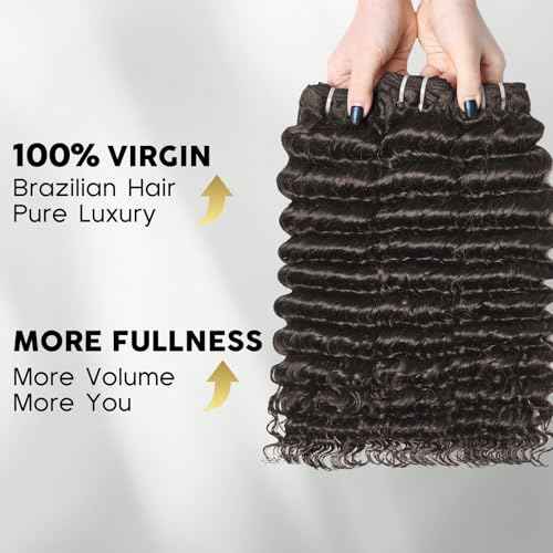 WEQUEEN Deep Wave Human Hair Bundles 20 Inch 100% 16A Brazilian Hair Long Lasting Deep Wave Bundles for Women