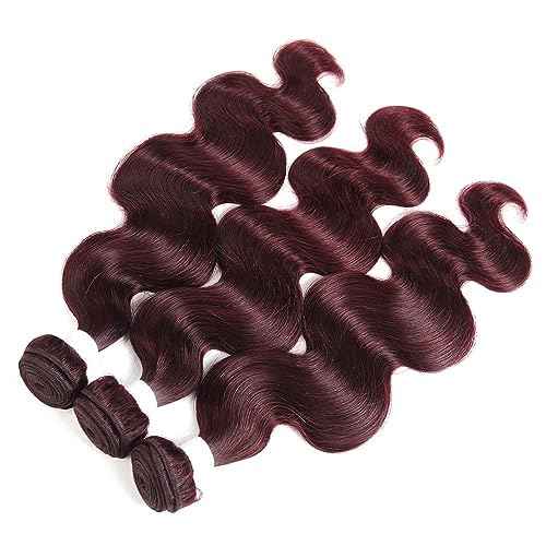 REMY HAIR Body Wave Bundles 99j Burgundy Human Hair Bundles Red Bundles 8A Grade Unprocessed Brazilian Virgin Hair Human Hair Bundles 12 14 16 Inch 3 Bundles Hair Extension For Black Women