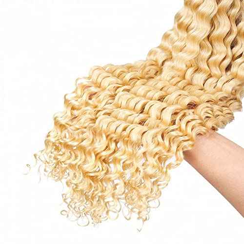 613 Blonde Bundles Deep Wave Bundles Human Hair 22 24 26 Inch Brazilian Virgin Hair Honey Blonde Deep Wave Bundles Human Hair Extensions 3 Bundle 50 Gram Per Bundle