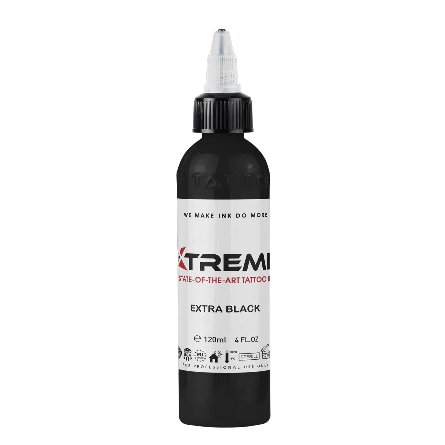 Xtreme Tattoo Ink, Versatile Medium Viscosity for Precision Tattooing, Rich Hue, Quick Healing, Acrylic-Free, Water Based and Premium Quality, Ready-to-Use Tattoo Ink (Extra Black, 4 oz)