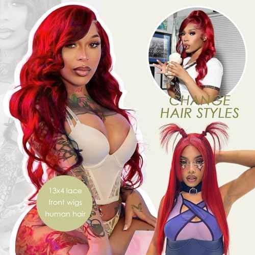 30 Inch Red Human Hair Wig 200 Density Red Body Wave 13x4 HD Lace Front Wigs Human Hair Pre Plucked with Baby Hair Red Wig Human Hair Color Lace Frontal Wigs for Women