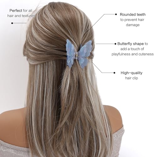 3 Packs Butterfly Hair Clips Acetate Tortoise Shell Non-Slip Jaw Clips 2.5inch, Beautiful Butterfly Hair Accessories for Girls and Women(Mixed color, White, Blue, Pink)