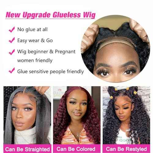 Wear and Go Glueless Wigs Human Hair Pre Plucked Pre Cut 4x4 Lace Front Wigs for Black Women for Beginners Curly Human Hair Wig (28 Inch)