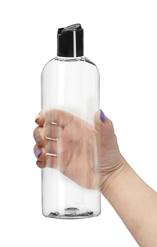 ljdeals 16 oz Clear Plastic Empty Bottles with Black Disc Top Caps, Squeezable Refillable Containers for Shampoo, Lotions, Cream and more Pack of 3, BPA Free, Made in USA