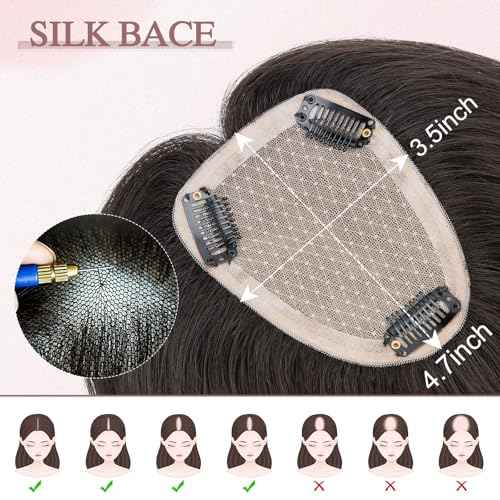 Hair Toppers for Women Real Human Hair Toppers Hairpieces for Women No Bangs Adds Volume 10 Inch 1B Natural Black