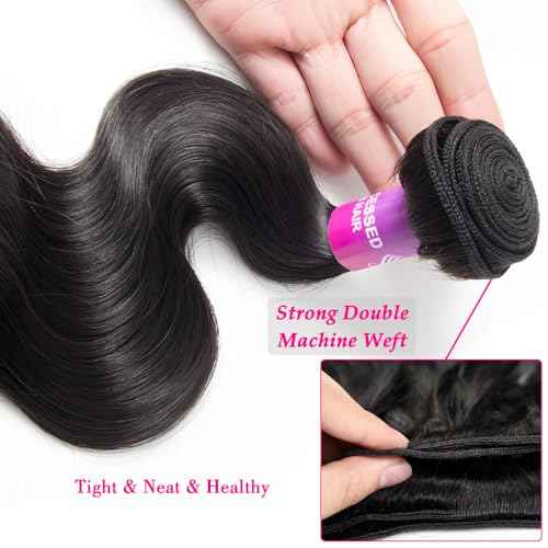12A Human Hair Bundles 100g Body Wave Bundles Human Hair Extensions 18 Inch Brazilian Virgin Body Wave 1 Piece Deal Unprocessed Brazilian Quick Weave Extensions Natural Black