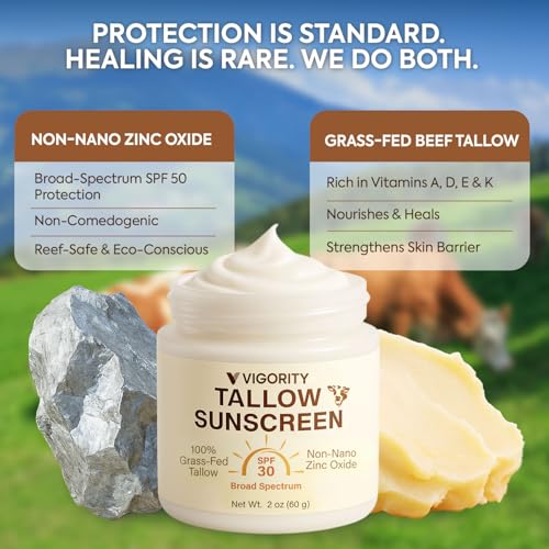 Beef Tallow Sunscreen with Clear Zinc: Non-Toxic SPF 30 Sunscreen for Face & Body, Natural Sunblock with Nourishing Tallow & Botanical Extracts (2 Fl Oz (Pack of 1))