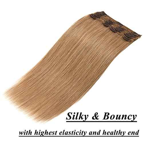 MY-LADY #27 Dark Blonde Double Weft Clip in 100% Remy Human Hair Extensions 14''-22'' Grade 7A Quality Full Head Thick Thickened Long Soft Silky Straight 8pcs 18clips for Women Beauty 22"/22 inch 160g