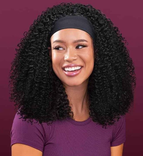 Urbeauty Short Kinky Curly Headband Wigs for Black Women Human Hair Soft Feeling Protein Silk Synthetic Hair Soft Lightweight Glueless Quick Install, Beginner Friendly Daily & Flip Over Wig