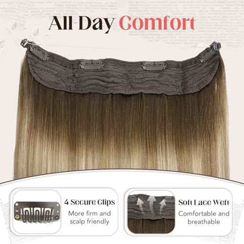 XDhair 22 Inch Invisible Wire Hair Extensions 85g Balayage Walnut brown to ash brown and blonde Wire Hair Extensions for Women #3/8/22 22 Inch