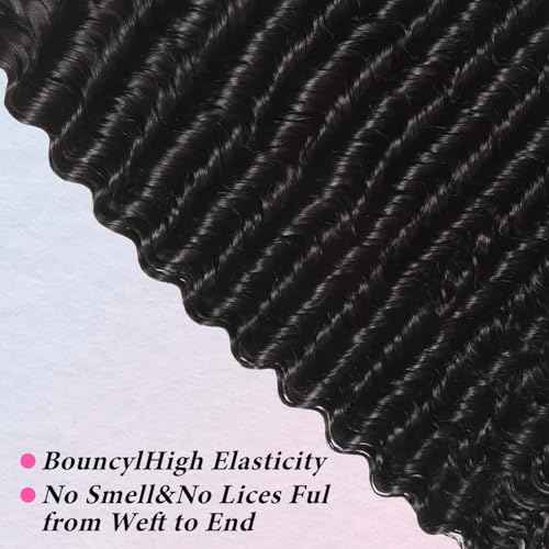 Brazilian Human Hair Deep Wave 12A Grade 100% Unprocessed Virgin Remy Deep Curly Wave Extensions Human Hair Bundles 16 18 20 lnch Double Weft Deep Curly Weave 3 Pcs Natural Black