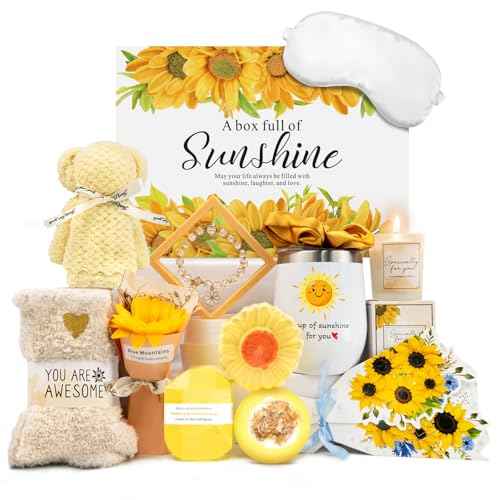 Birthday Gifts for Women, Sunflower Self-Care Package, Sending Sunshine Get Well Gifts for Women, Her, Sister, Mom, Best Friends, Unique Spa Basket Perfect for Christmas, Valentine's, Mother's Day