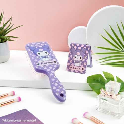 Hello Kitty Hair Brush and Compact Mirror Set for Girls, Teens, Women, Detangler Brush, Kawaii Cute Stuff, Makeup Gifts for Her (Kuromi Brush & Mirror)