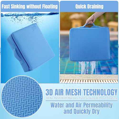 MABOZOO Foldable Hot Tub Booster Seat, Adjuatable 2 Heights Extra Thick Hot Tub Pillow Bath Seat with Back Support Cushions, Washable Hot Tub Seat Cushion for Indoor Outdoor (Blue)