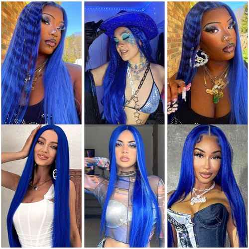 Color Blue Straight Bundles Pure Blue Human Hair Bundles 28 30 32 Inch 8A Brazilian Virgin Remy 3 Bundles Double Weft Soft Real Pure Blue Hair Extensions