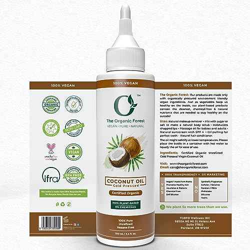 100% Pure & Organic Coconut Oil for Hair, Skin & Body ? Cold-Pressed, Unrefined and Natural ? Nourishing & Strengthening Oil ? Vegan & Chemical-Free ? 3.4 fl. oz