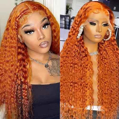 Ginger Wig Human Hair 13x6 Ginger Orange Deep Curly Lace Wig Human hair Ginger Lace Front Wigs Human Hair 200% Density ginger Deep Wave Frontal Wigs For Black Women Pre Plucked With Baby Hair 22 Inch