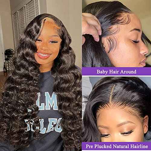 Body Wave Lace Front Wigs Human Hair Pre Plucked Glueless 13x4 HD Lace Frontal Wig with Baby Hair 180% Density Brazilian Virgin Human Hair (34 Inch) Lace Front Wigs for Black Women Natural Black