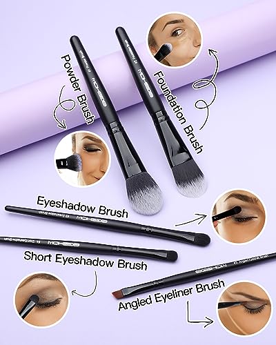 EIGSHOW Everyday Makeup Brushes, 5 Pcs Makeup Brush Set for Foundation Blush Concealer Eyeshadow Eyelid, Vegan & Cruelty-Free, Travel Friendly Make up Brushes Set Gift for Women Girls Set- Black