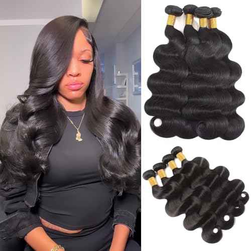 16A Human Hair Bundles 12 14 16 18 Inch Body Wave Bundles Human Hair 400g Brazilian Virgin Body Wave 4 Pieces Deals Brazilian Quick Weave Extensions Wet and Wavy Extensions Natural Black