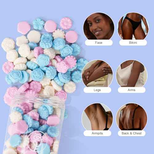 Flower Shaped 1LB Hard Wax Beads - 7 Unique Designs, Gentle Floral Scent, Color-Changing Wax Beads | All-Body Hair Removal (Face, Bikini, Arms, Legs) | At-Home Wax Refill for Women & Men