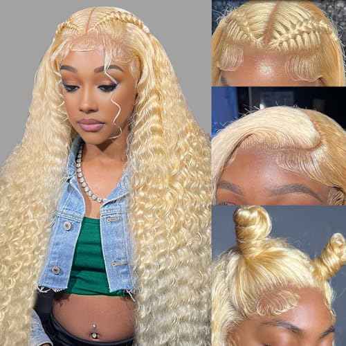 ELISHEVA 613 Lace Front Wig Human Hair Deep Wave 28 Inch Blonde Wig Human Hair 16A 13x4 HD 613 Blonde Lace Front Wigs Deep Wave 180% Density Curly Blonde Frontal Wig 613 Wig Pre Plucked