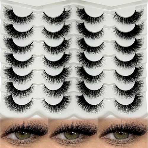 Cat Eye Lashes Natural Look Short Fluffy Fox Eye Lashes Strip Soft C Curl Natural Faux Mink Eyelashes Wispy Cateye Lash Strips Wispy Fake Eyelashes Bulk 14 Pairs