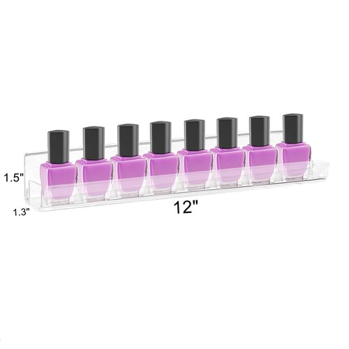 ROYALITA 4-Pack Acrylic Shelves - Nail Polish Organizer Wall Mounted Shelves, Nail Polish Rack with Removable Anti-Slip End Inserts, Nail Polish Holder for Bottles Nail Polish Display & Storage Shelf